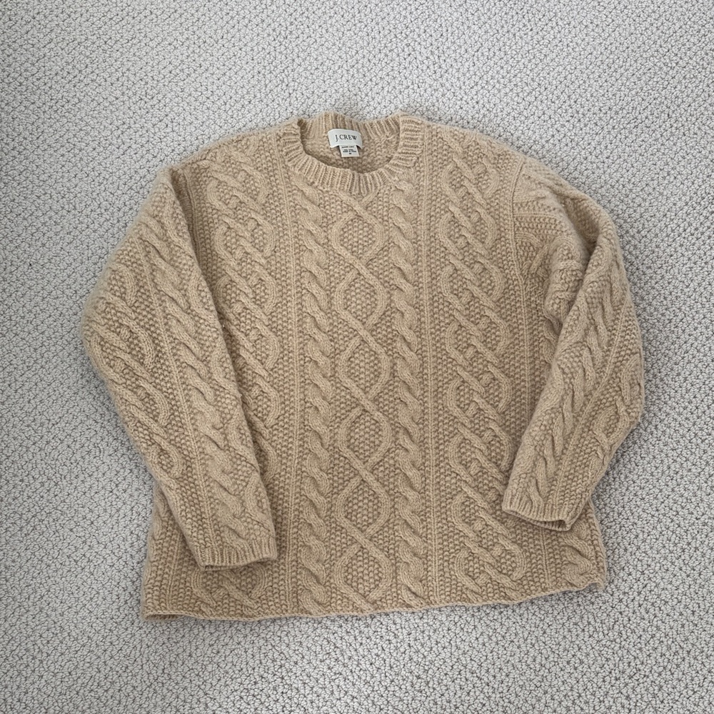 J. Crew Women's Vintage Cable Knit Wool Crewneck Sweater - Tan size medium